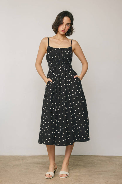 Polka Dot Spaghetti Strap Midi Waist Dress
