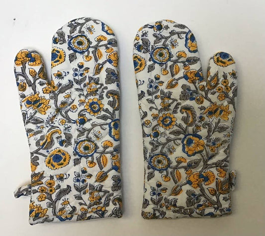 Hand Block Printed Cotton Oven Mitts, Set of 2