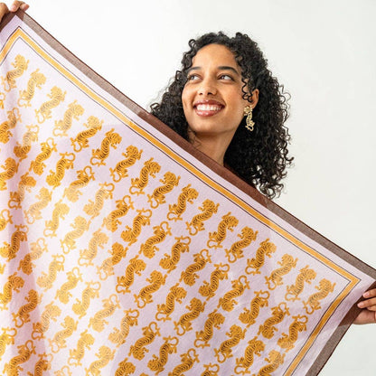 Tiger Print Square Scarf, Cotton
