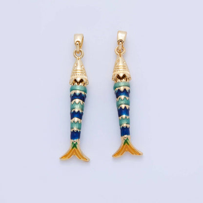 Blue Fish Enamel Necklace Charm Gold Filled