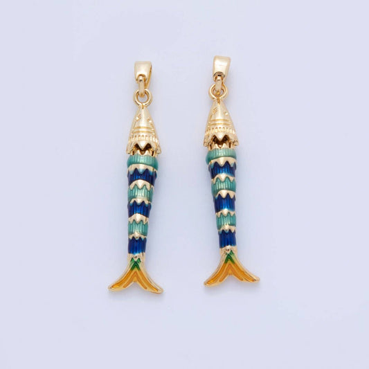 Blue Fish Enamel Necklace Charm Gold Filled