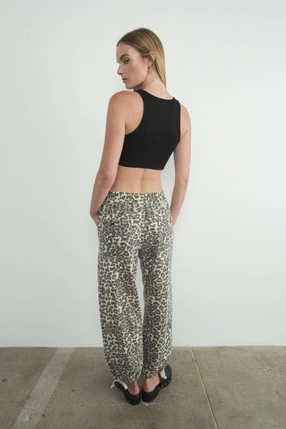 Leopard-Print Drawstring Jogger Pants