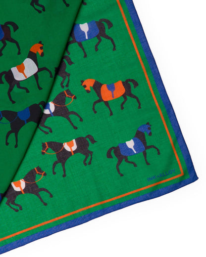 Equestrian Horse Print Square Scarf, Cotton