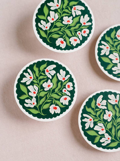 Set of Four Coasters : Green Floral