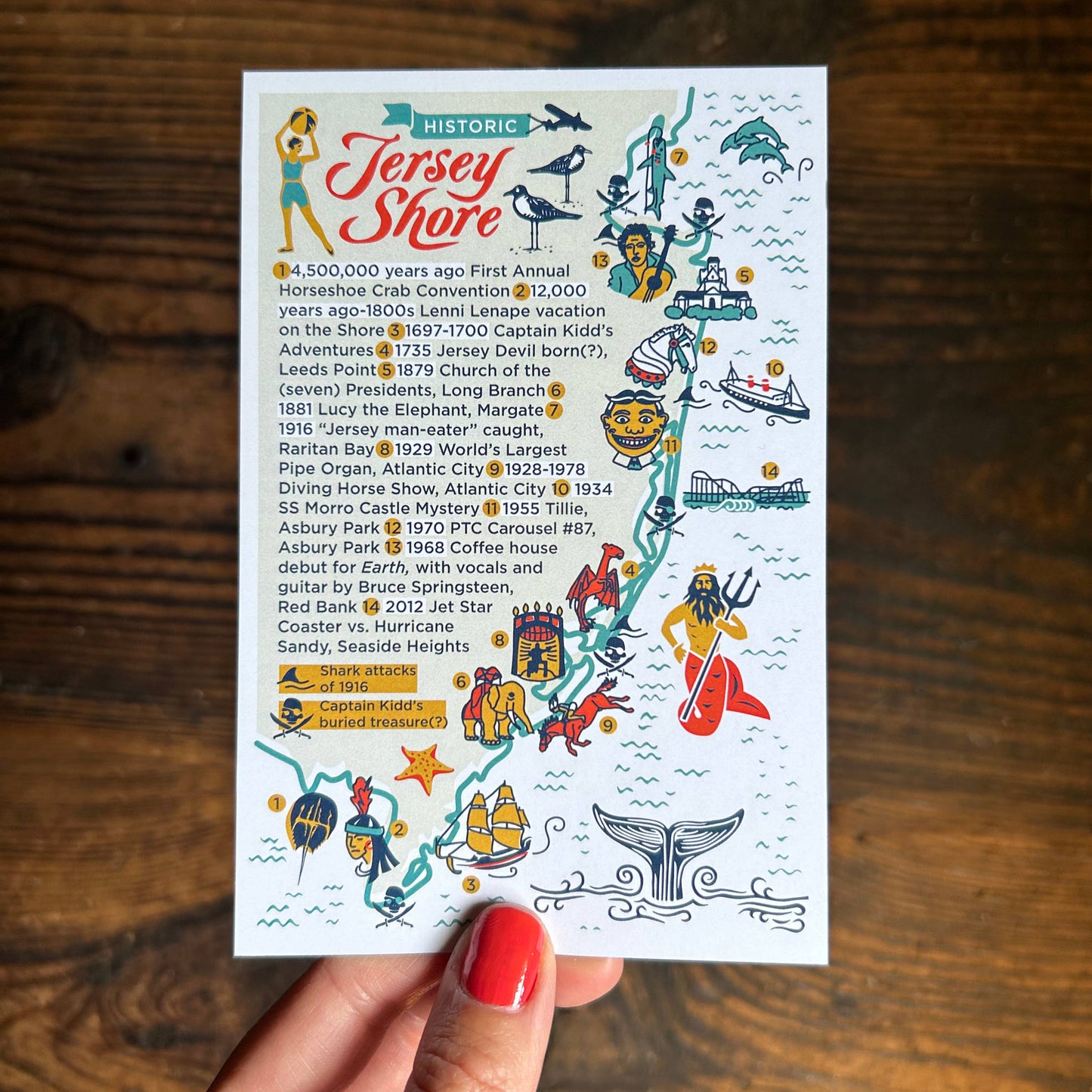 Historic Jersey Shore Vintage Map Postcard