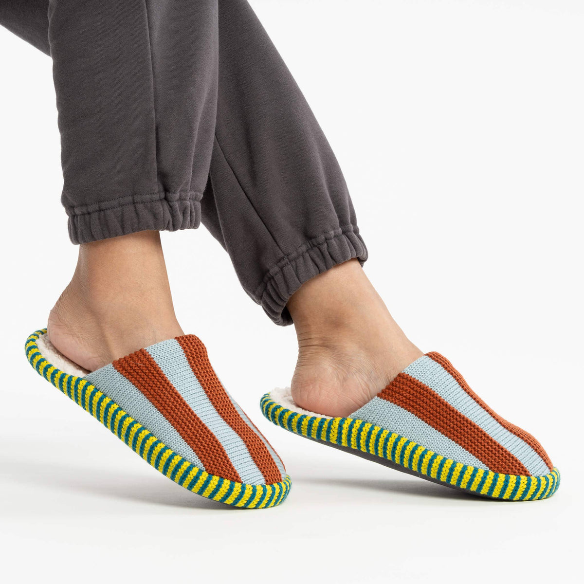 Super Stripe Knit Slide Slippers Fleece Lined