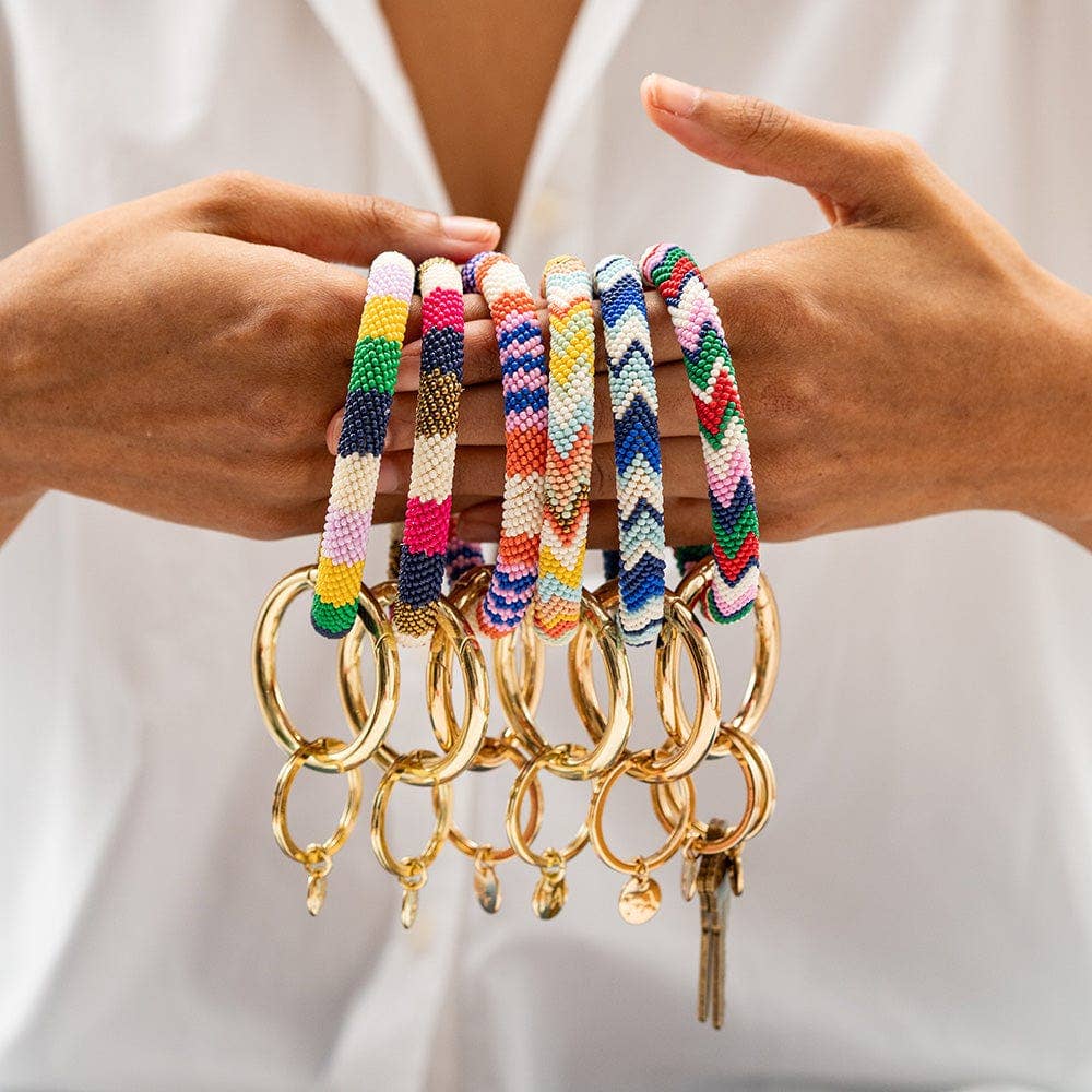Chloe Chevron Stripe Key Ring, Amalfi