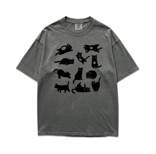 Linocut Cat Graphic Tee Comfort Colors Cotton Shirt