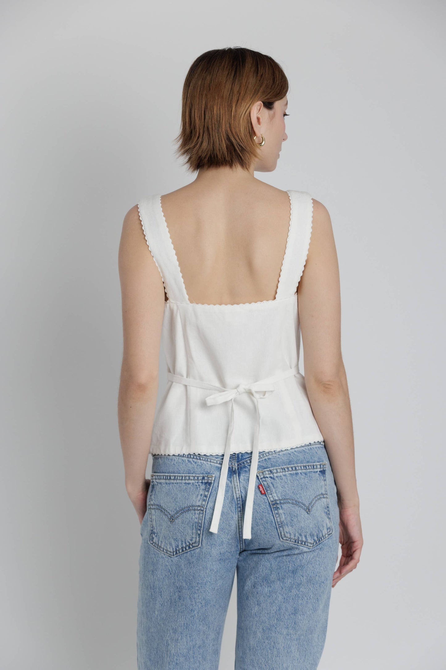 Lace Trim Linen Button Down Top