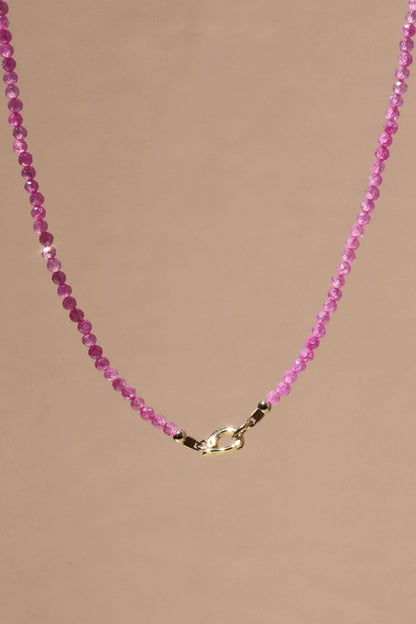 Pink Quartz Beaded Charm Necklace, Gold Clasp