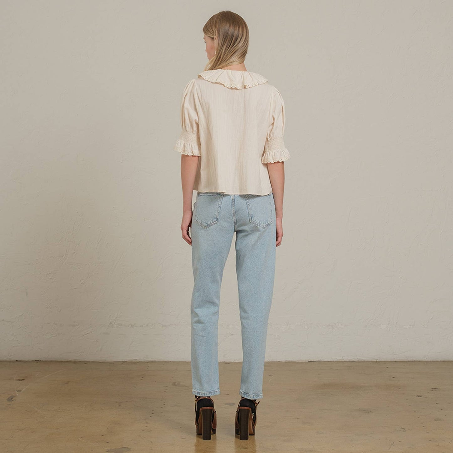 Ruffle Trim Lace Detail Blouse