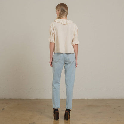 Ruffle Trim Lace Detail Blouse