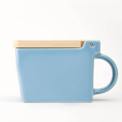 Bee House Ceramic Salt Box With Wooden Lid - Ocean Blue