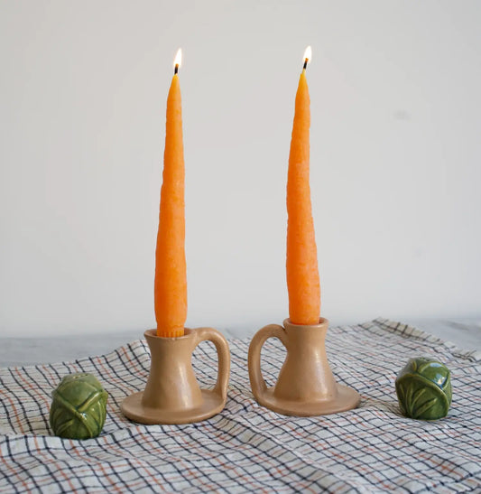 Carrot Beeswax Taper Candle Pair Handmade