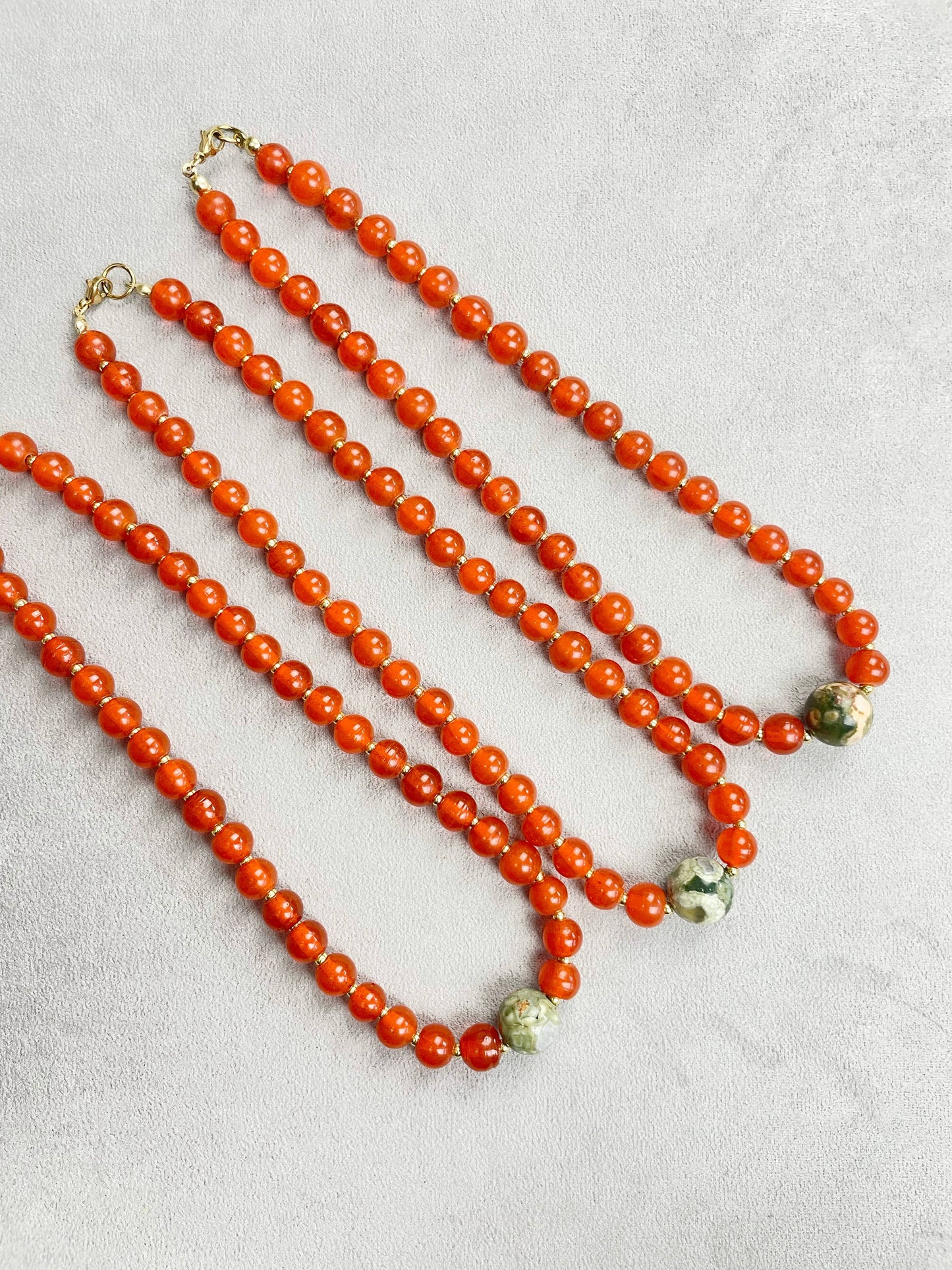 Vintage Rhyolite Orange Beaded Necklace