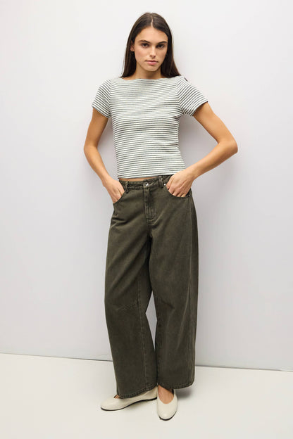 Striped Wide Neck Knit Top