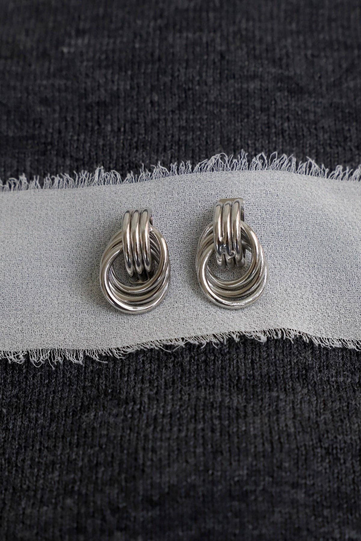 Silver Triple Knot Stud Earrings
