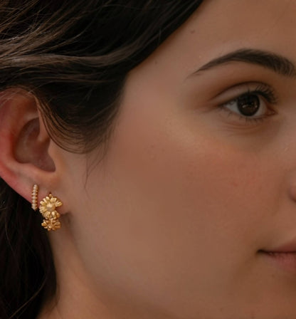 Daisy Flower Hoop Earrings, Gold Plated