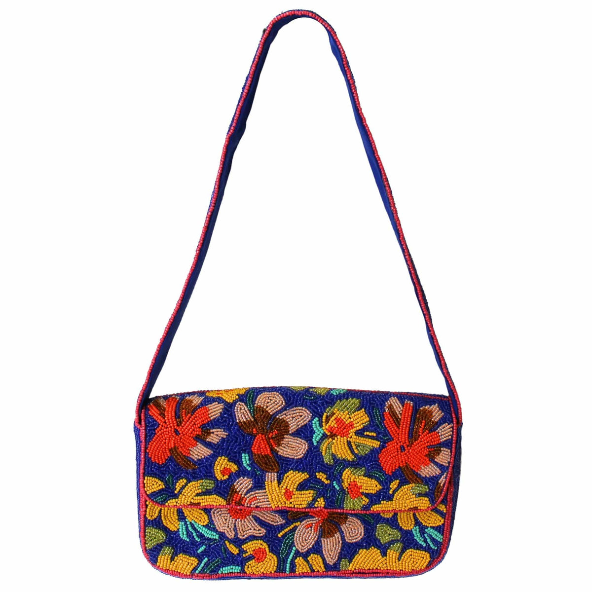 Beaded Tropical Flower Shoulder Bag