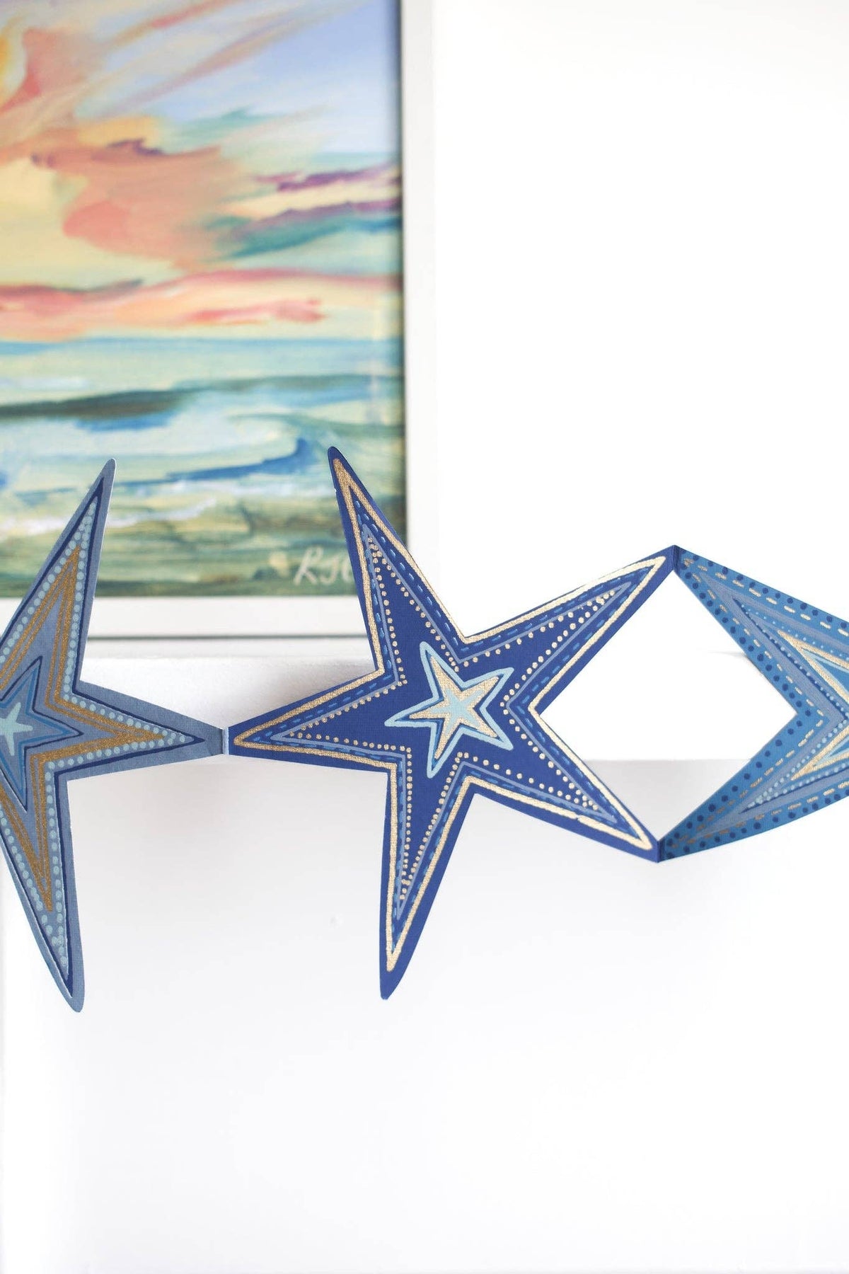 Stars Concertina Folded Paper Garland Royal Blue