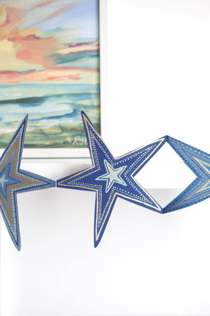 Stars Concertina Folded Paper Garland Royal Blue