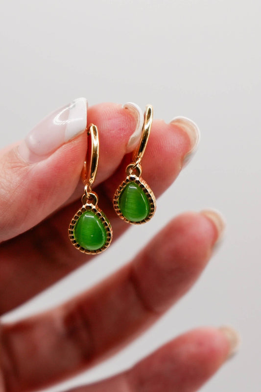 Green Cat Eye Hoop Earrings