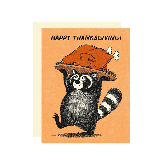 Raccoon with Turkey Thanksgiving Greeting Card