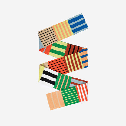 Patchwork Stripe Skinny Knit Scarf 84 Inch