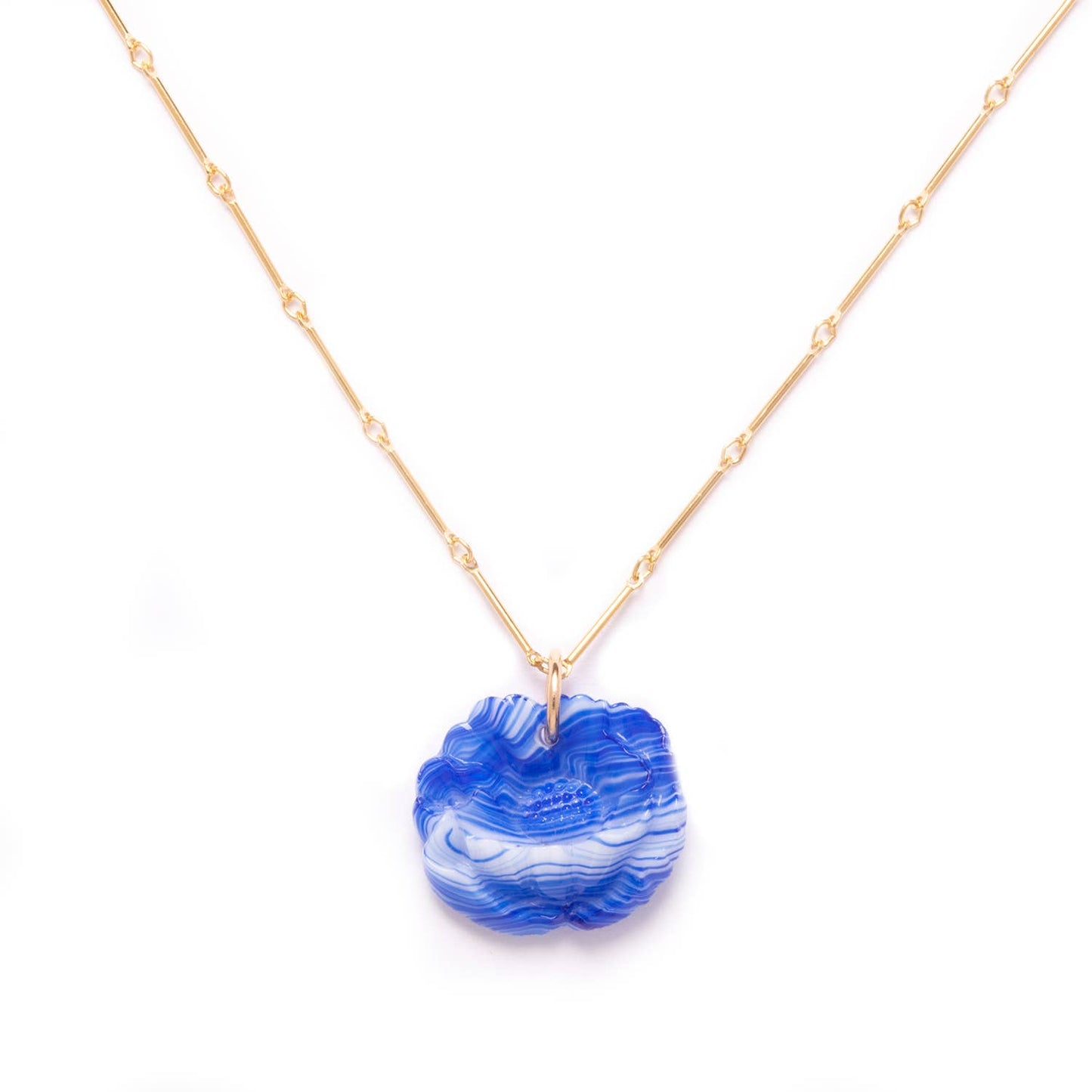 Cobalt Striped Flower Pendant Necklace