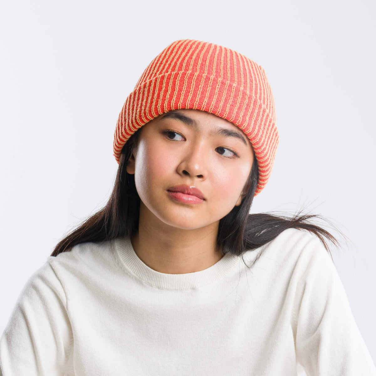 Two-Tone Rib Knit Beanie Unisex One Size