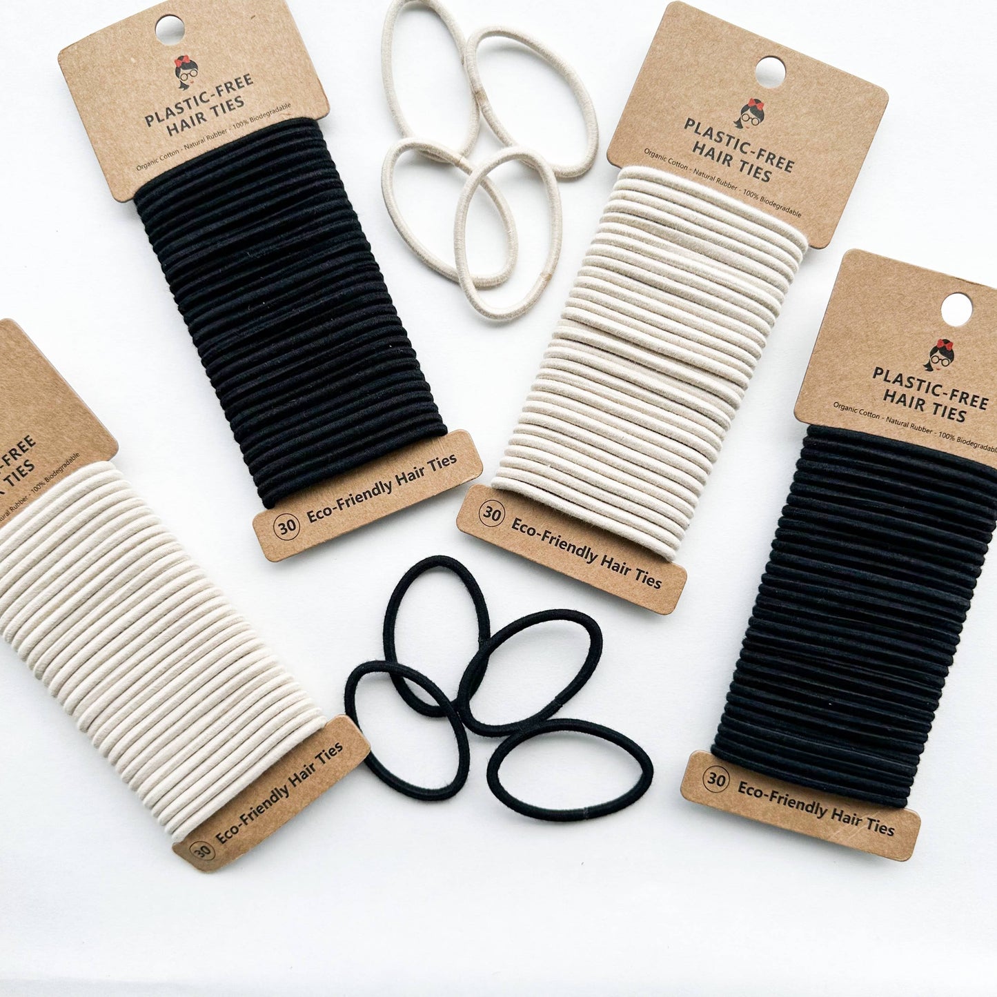 Organic Cotton Natural Rubber Hair Ties Plastic Free
