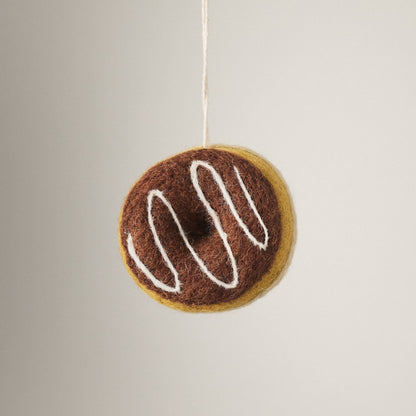 Felted Wool Chocolate Glazed Donut Ornament