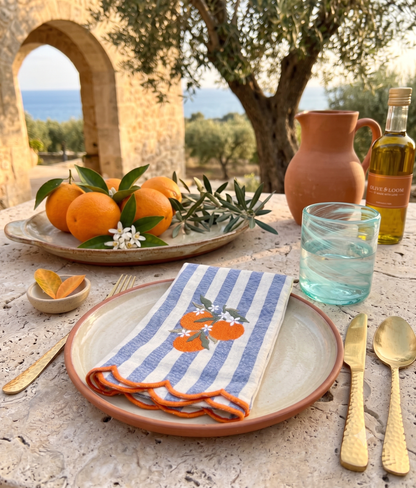 Orange Embroidered Recycled Cotton Napkins Set of 4