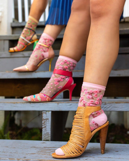Cherry Blossom Sheer Crew Sock