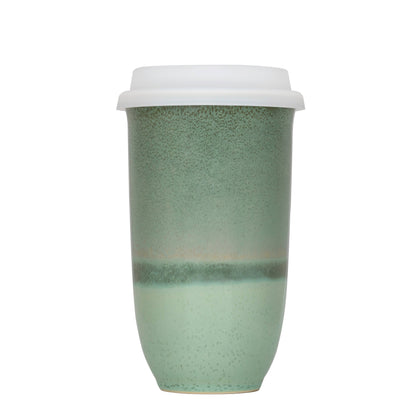 Emerald Green Ceramic Travel Mug with Lid, 16 oz