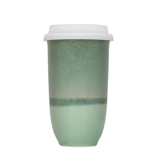 Emerald Green Ceramic Travel Mug with Lid, 16 oz