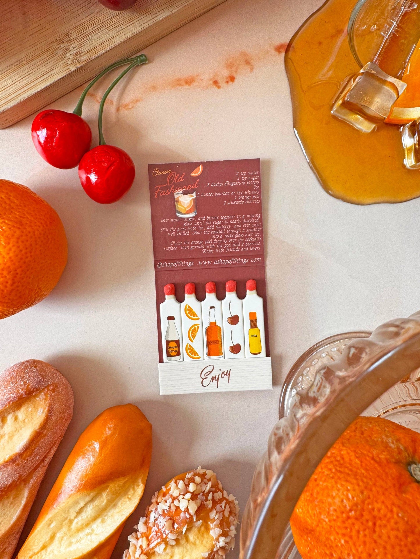 Old Fashioned Recipe Matchbook with Custom Colored Tips