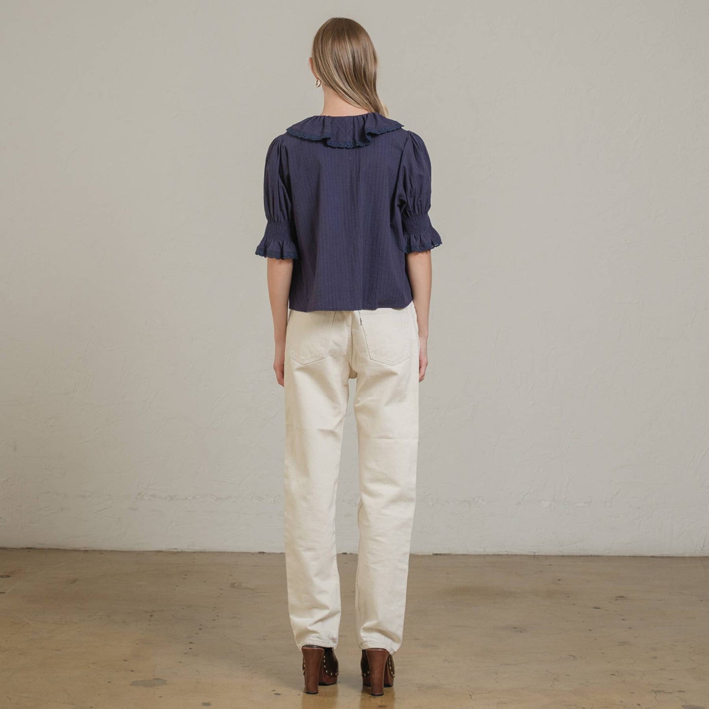 Ruffle Trim Lace Detail Blouse