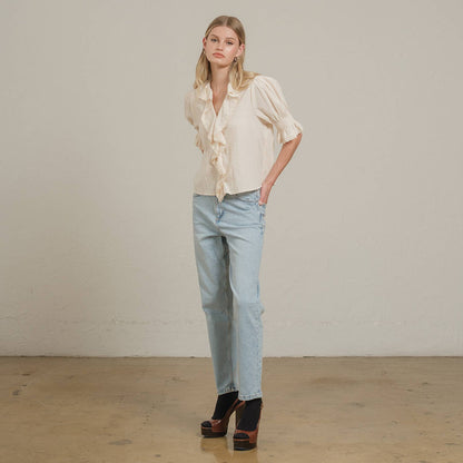 Ruffle Trim Lace Detail Blouse