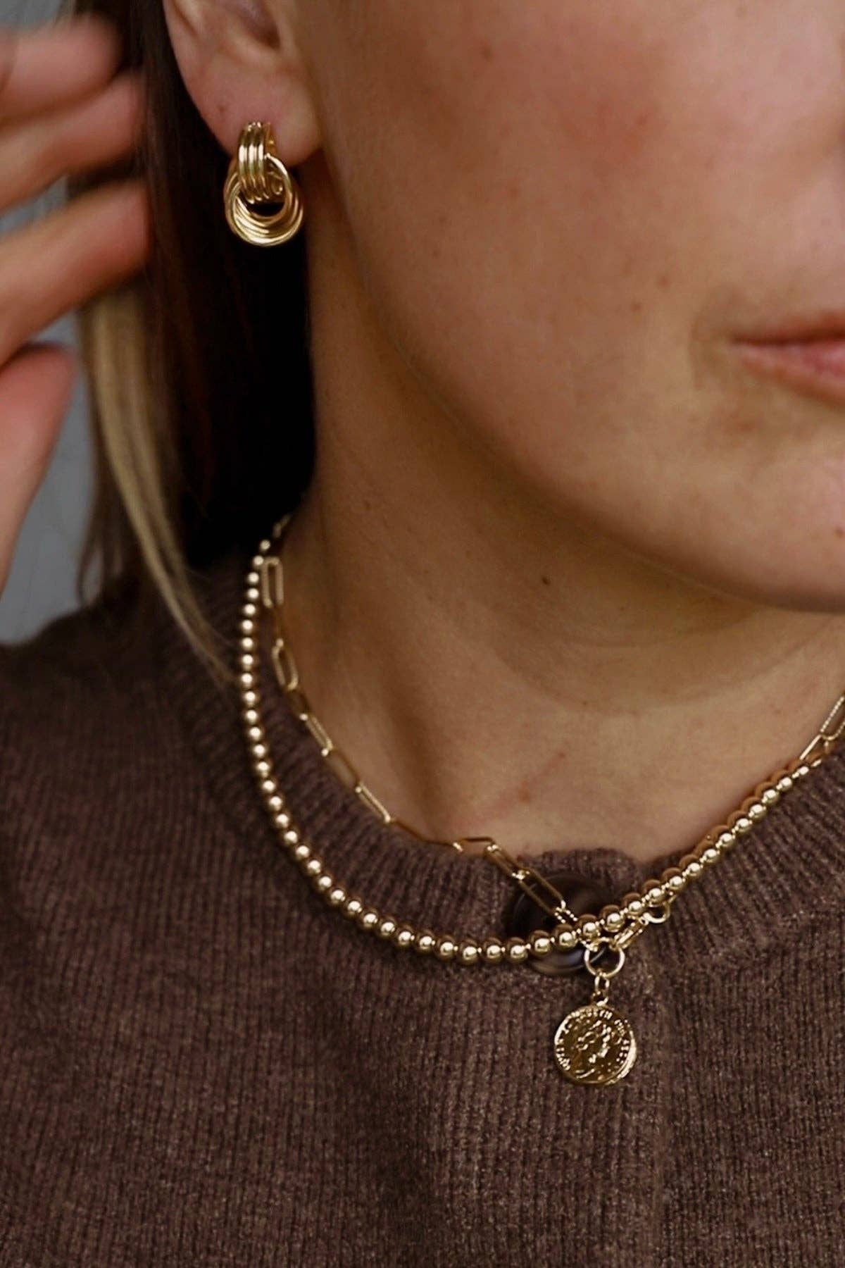 Gold Triple Knot Stud Earrings