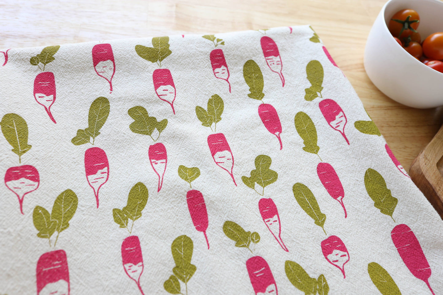 Radish, Handprinted Cotton Kitchen Towel