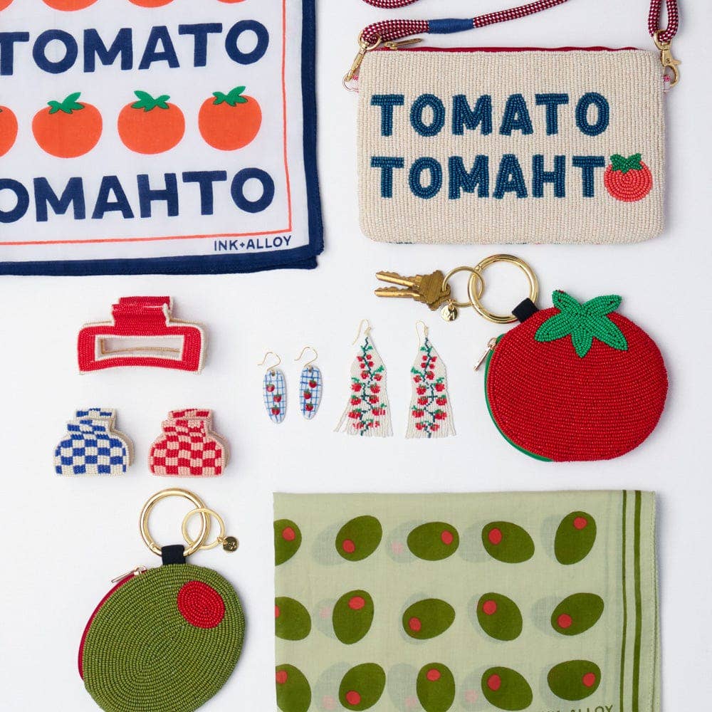 Tomato Beaded Coin Purse with Zipper