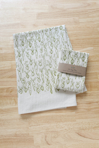 Root Vegetable, Handprinted Cotton Kitchen Towel