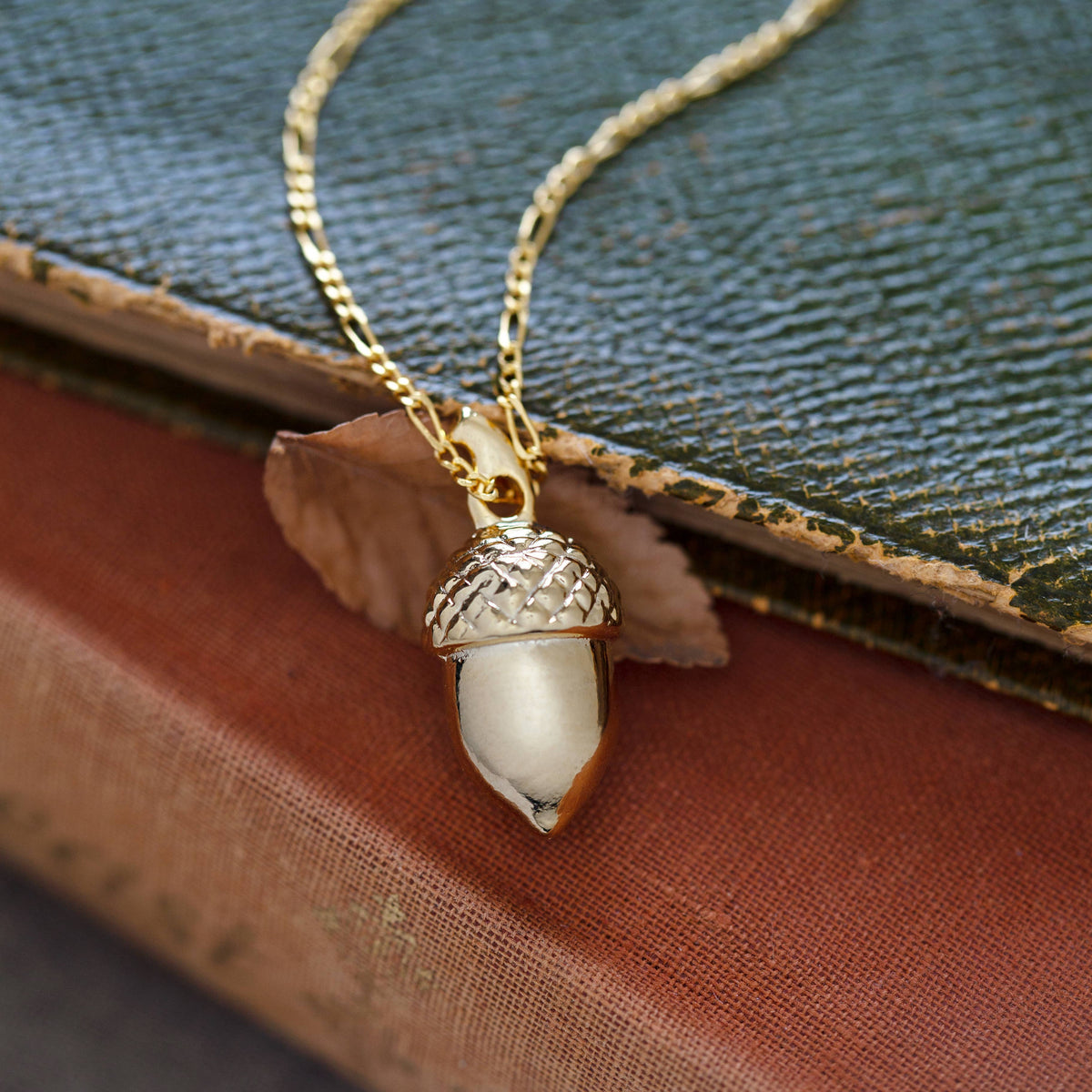 Acorn Pendant Necklace, Gold Plated Brass
