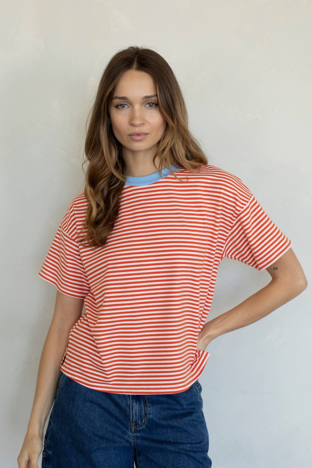 Relaxed Fit Contrast Collar Tee