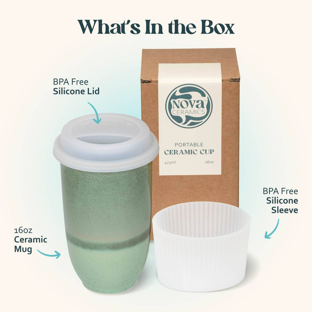Emerald Green Ceramic Travel Mug with Lid, 16 oz