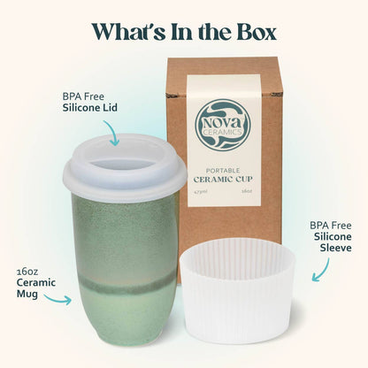 Emerald Green Ceramic Travel Mug with Lid, 16 oz