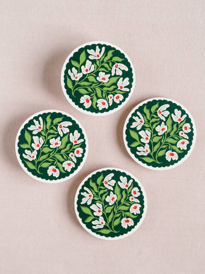 Set of Four Coasters : Green Floral