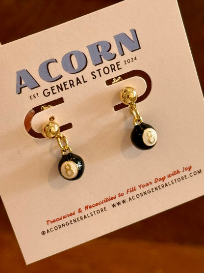 Number 8 Billiard Ball Charm Earrings