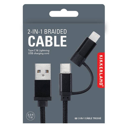 Black 2-in-1 Braided USB-C and Lightning Cable
